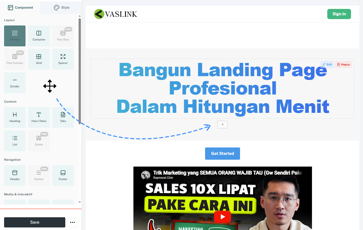 Vaslink Landing page builder