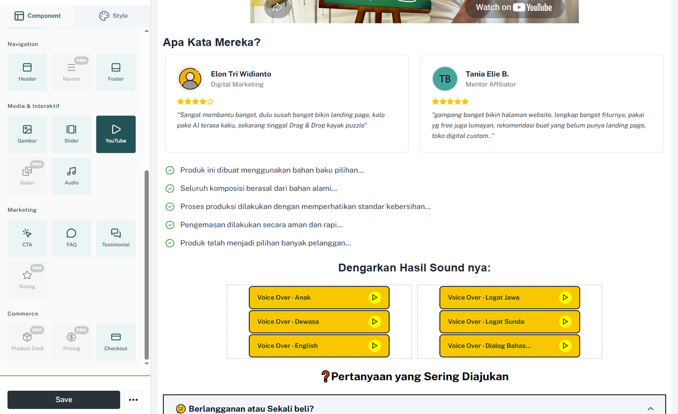 Vaslink Buat Landing Page dengan Mudah
