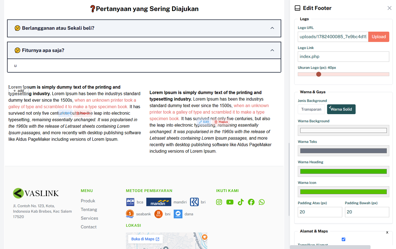 Vaslink Custom landing page dalam hitungan Menit